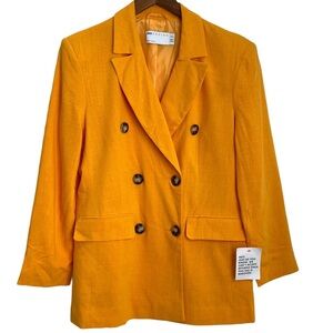 ASOS Design Double Breasted Linen Blend Blazer Jacket Size 6P